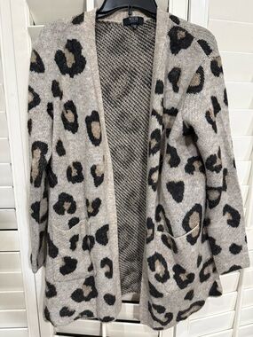 Leopard Open-Front Cardigan Sweater - Taupe/Black